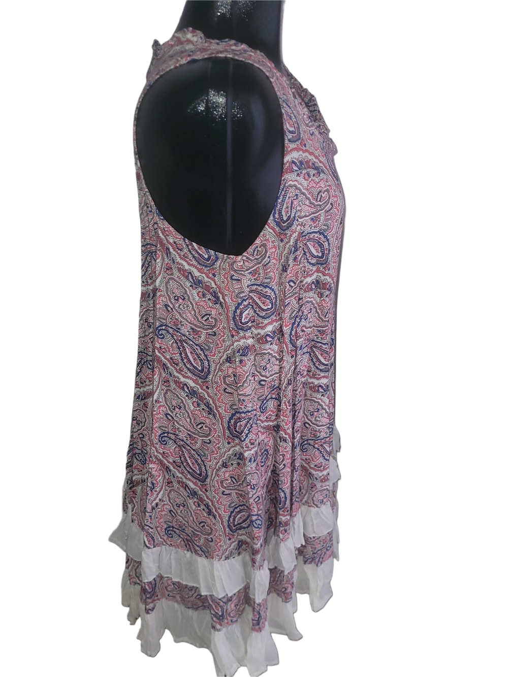 Papillon Pink and Blue Paisley Print Sleeveless Ruffle Shift Summer Dress L - Picture 5 of 7